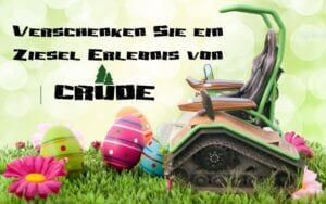 Ziesel-Fahrzeug mit Ostereiern in Blumenwiese.