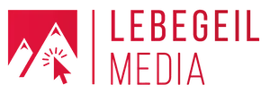 Lebegeil Media Logo mit rotem Hintergrund