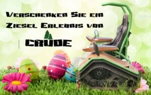 Ziesel-Fahrzeug mit Ostereiern in Blumenwiese.