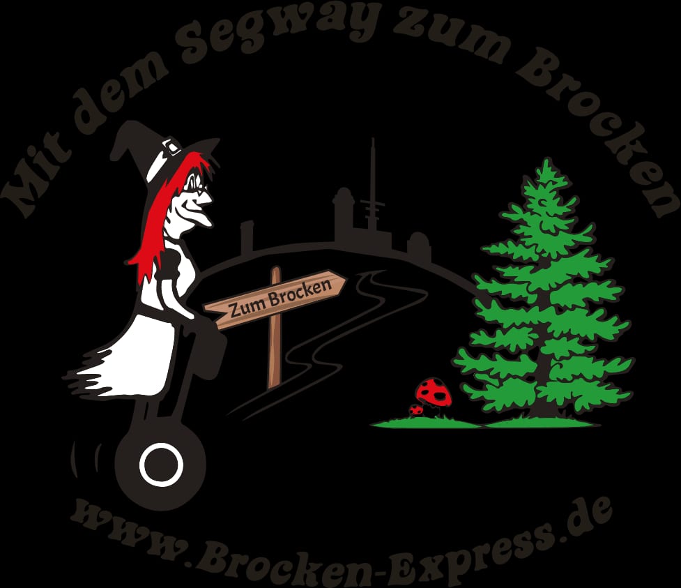 Hexe auf Segway fährt zum Brocken