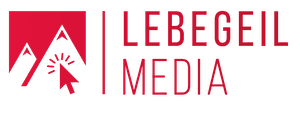 Lebegeil Media Logo mit rotem Hintergrund
